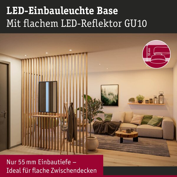 PAULMANN LED vestavné svítidlo Base GU10 Flat výklopné 4W 230V 2700K kov kartáčovaný