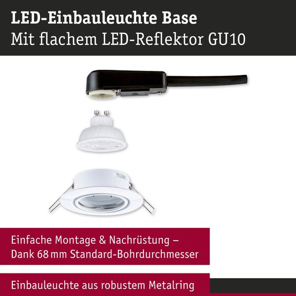 PAULMANN LED vestavné svítidlo Base GU10 Flat výklopné 4W 230V 2700K bílá