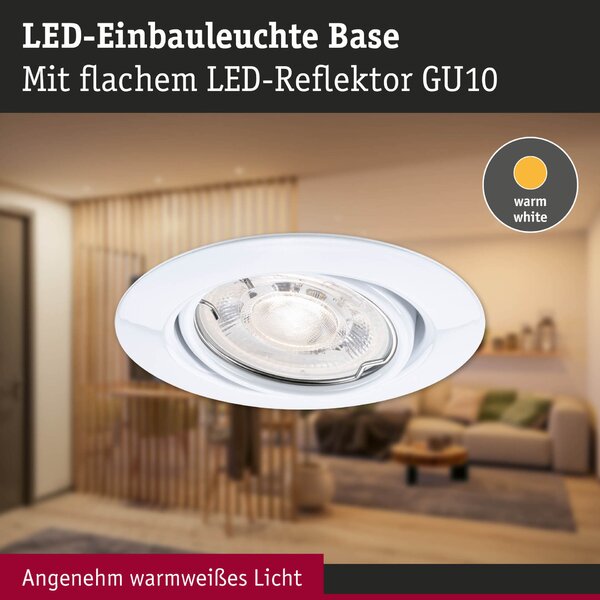PAULMANN LED vestavné svítidlo Base GU10 Flat výklopné 4W 230V 2700K bílá