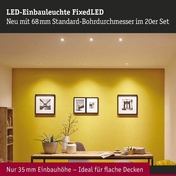 PAULMANN LED vestavné svítidlo FixedLED 20ks sada výklopné 25° 20x4,8W 230V 3000K bílá