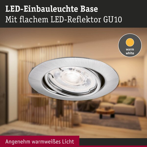 PAULMANN LED vestavné svítidlo Base GU10 Flat výklopné 4W 230V 2700K kov kartáčovaný