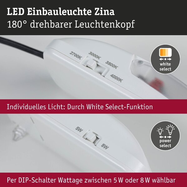 PAULMANN LED vestavné svítidlo Zina IP65 5W / 8W 230V stmívatelné 2700 - 4000K kov kartáčovaný