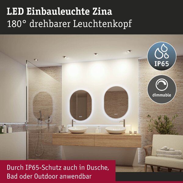 PAULMANN LED vestavné svítidlo Zina IP65 5W / 8W 230V stmívatelné 2700 - 4000K kov kartáčovaný