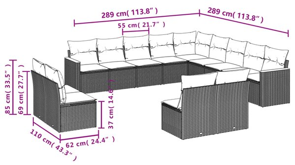 13dílná zahradní sedací souprava s polštáři šedá polyratan 3226488