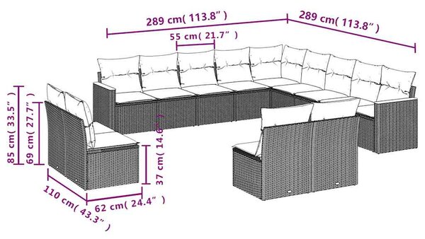 13dílný zahradní sedací souprava s poduškami černý polyratan 3226482