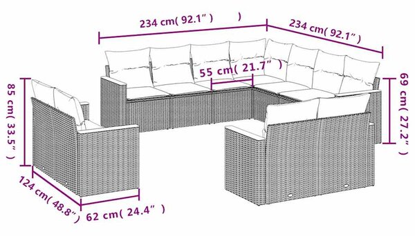11dílná zahradní sedací souprava s polštáři černá polyratan 3226498