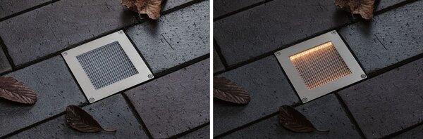 PAULMANN Solární LED zemní svítidlo Sorea soumrakový senzor IP67 hranaté 100x100mm 2200K 0,1W 5lm 3,7V kov kartáčovaný ABS/polykarbonát/ocel