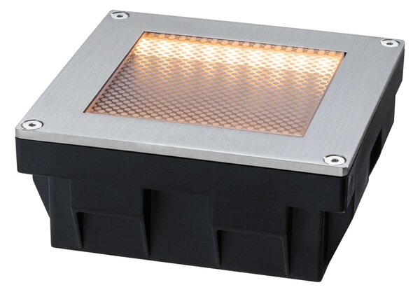 PAULMANN Solární LED zemní svítidlo Sorea soumrakový senzor IP67 hranaté 100x100mm 2200K 0,1W 5lm 3,7V kov kartáčovaný ABS/polykarbonát/ocel