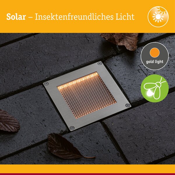 PAULMANN Solární LED zemní svítidlo Sorea soumrakový senzor IP67 hranaté 100x100mm 2200K 0,1W 5lm 3,7V kov kartáčovaný ABS/polykarbonát/ocel