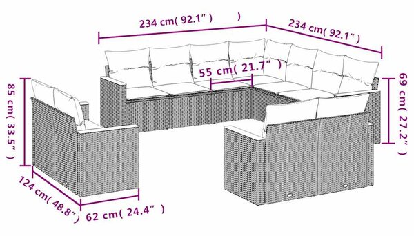 11dílná zahradní sedací souprava s poduškami černá polyratan 3226497