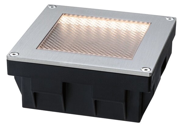 PAULMANN Solární LED zemní svítidlo Sorea soumrakový senzor IP67 hranaté 100x100mm 3000K 0,1W 6lm 3,7V kov kartáčovaný ABS/polykarbonát/ocel