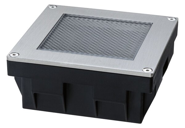 PAULMANN Solární LED zemní svítidlo Sorea soumrakový senzor IP67 hranaté 100x100mm 3000K 0,1W 6lm 3,7V kov kartáčovaný ABS/polykarbonát/ocel