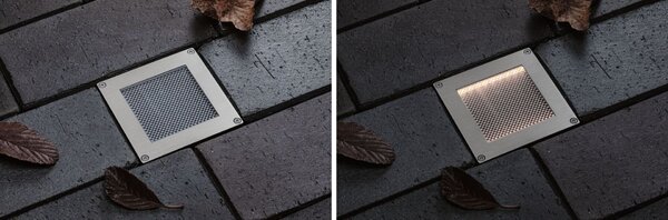 PAULMANN Solární LED zemní svítidlo Sorea soumrakový senzor IP67 hranaté 100x100mm 3000K 0,1W 6lm 3,7V kov kartáčovaný ABS/polykarbonát/ocel