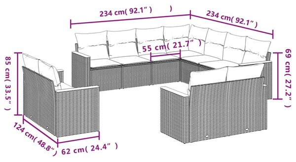 11dílná zahradní sedací souprava a podušky mix béžové polyratan 3226500
