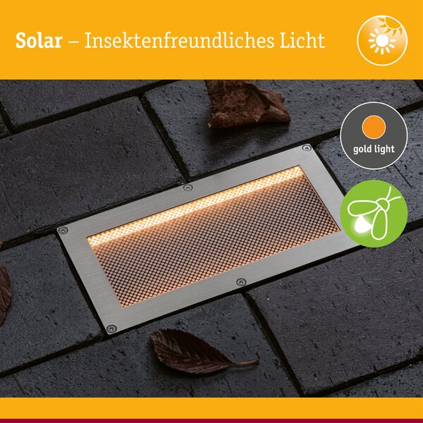 PAULMANN Solární LED zemní svítidlo Sorea soumrakový senzor IP67 hranaté 200x100mm 2200K 0,3W 3,7V kov kartáčovaný ABS/polykarbonát/ocel