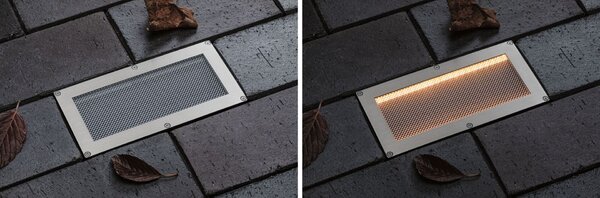 PAULMANN Solární LED zemní svítidlo Sorea soumrakový senzor IP67 hranaté 200x100mm 2200K 0,3W 3,7V kov kartáčovaný ABS/polykarbonát/ocel