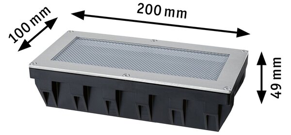 PAULMANN Solární LED zemní svítidlo Sorea soumrakový senzor IP67 hranaté 200x100mm 2200K 0,3W 3,7V kov kartáčovaný ABS/polykarbonát/ocel