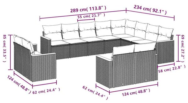 12dílná zahradní sedací souprava s poduškami černá polyratan 3226510