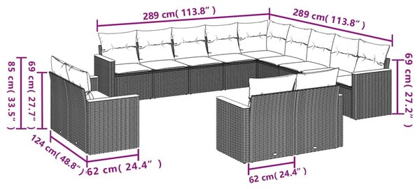 13dílný zahradní sedací souprava s poduškami černý polyratan 3226524