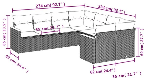 8dílná zahradní sedací souprava s poduškami černá polyratan 3226553