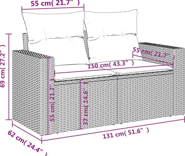 VidaXL 3dílná zahradní sedací souprava a podušky polyratan, rozměry 55 x 62 x 69 cm [3218645] Barva: Béžová a krémová
