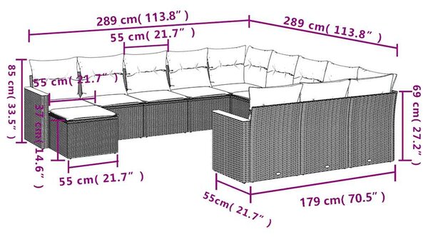 12dílná zahradní sedací souprava s polštáři černá polyratan 3226582