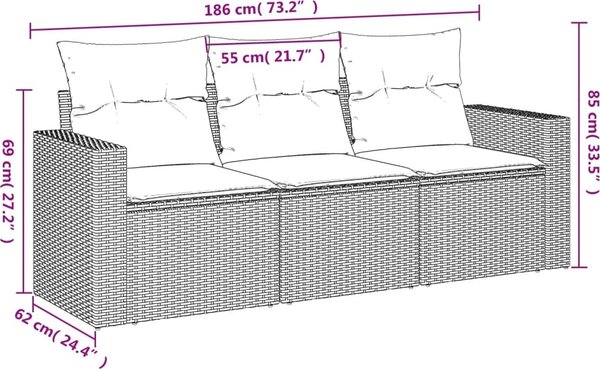 VidaXL 3dílná zahradní sedací souprava a podušky polyratan, rozměry 55 x 62 x 69 cm [3218645] Barva: Béžová a krémová