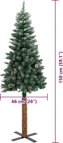 VidaXL Úzký vánoční stromeček, s 61 červenými míčky [3394886] Barva: Zelená a bílá, Velikost: 150 cm