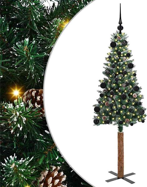 VidaXL Úzký vánoční stromeček, s 61 černými míčky [3394887] Barva: Zelená, Velikost: 150 cm