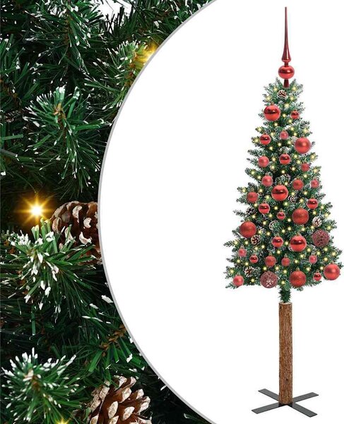 VidaXL Úzký vánoční stromeček, s 61 červenými míčky [3394886] Barva: Zelená a bílá, Velikost: 150 cm