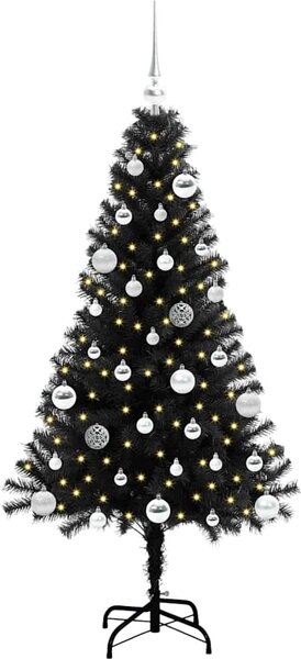 VidaXL Vánoční stromeček PET, s 150 LED diodami a stříbrnými koulemi [3396470] Barva: Zelená, Velikost: 150 cm