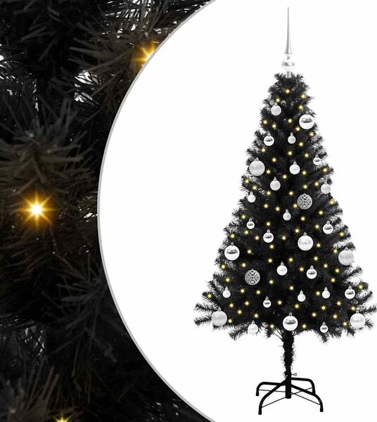 VidaXL Vánoční stromeček PET, s 150 LED diodami a stříbrnými koulemi [3396470] Barva: Zelená, Velikost: 150 cm