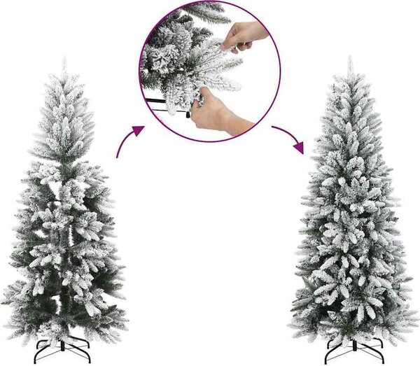 VidaXL Artificial Hinged Christmas Tree PE a PVC [345188] Barva: Zelená a bílá, Velikost: 150 cm