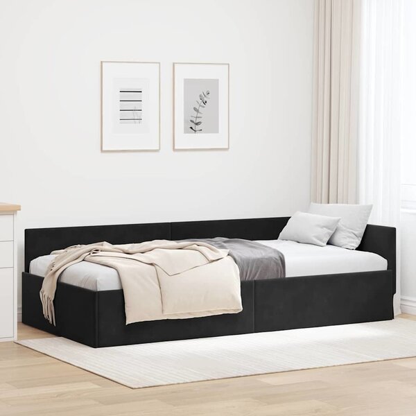 VidaXL Rohový rám postele samet, matrace zahrnuta ne [42016069] Barva: krémová, Velikost: 90 x 200 cm (rám 204 x 94 x 57 cm)