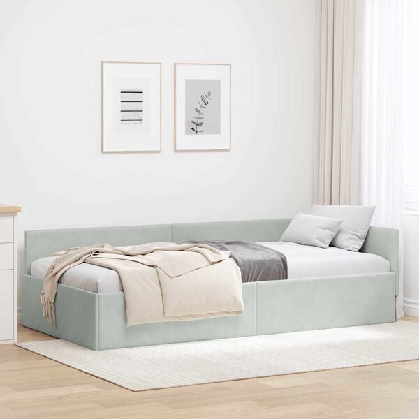 VidaXL Rohový rám postele samet, matrace zahrnuta ne [42016069] Barva: krémová, Velikost: 90 x 200 cm (rám 204 x 94 x 57 cm)