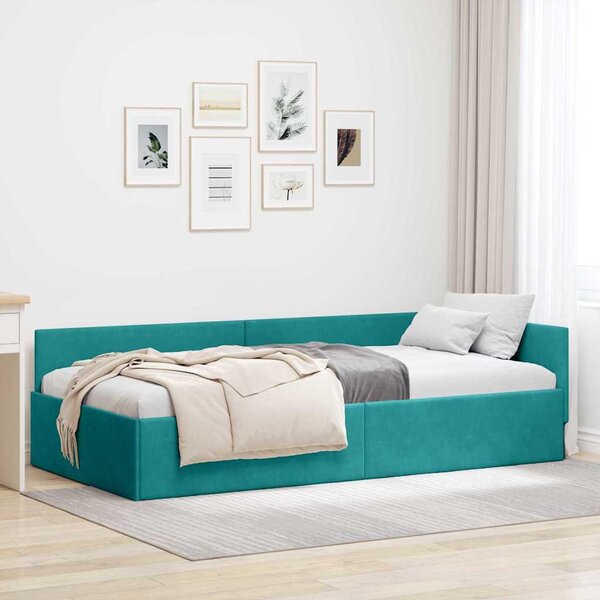 VidaXL Rohový rám postele samet, matrace zahrnuta ne [42016069] Barva: krémová, Velikost: 90 x 200 cm (rám 204 x 94 x 57 cm)
