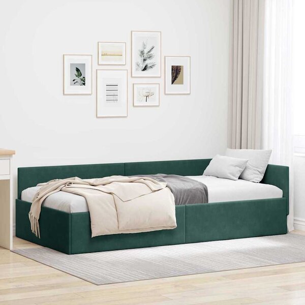 VidaXL Rohový rám postele samet, matrace zahrnuta ne [42016069] Barva: krémová, Velikost: 90 x 200 cm (rám 204 x 94 x 57 cm)