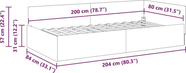 VidaXL Rohový rám postele samet, matrace zahrnuta ne [42016069] Barva: krémová, Velikost: 90 x 200 cm (rám 204 x 94 x 57 cm)