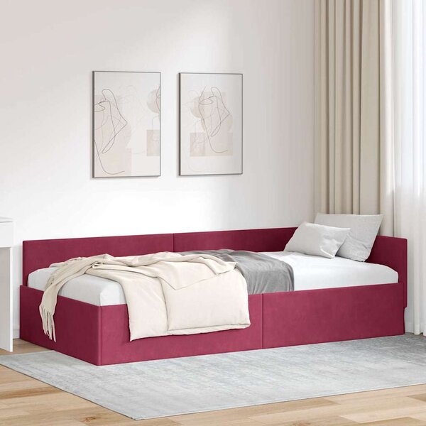 VidaXL Rohový rám postele samet, matrace zahrnuta ne [42016069] Barva: krémová, Velikost: 90 x 200 cm (rám 204 x 94 x 57 cm)