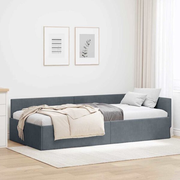 VidaXL Rohový rám postele samet, matrace zahrnuta ne [42016069] Barva: krémová, Velikost: 90 x 200 cm (rám 204 x 94 x 57 cm)