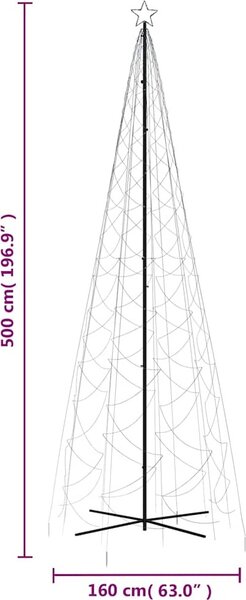 VidaXL Vánoční stromek kužel 1 400 vícebarevných LED diod [343512] Barva: Studená bílá, Velikost: 800 x 230 cm