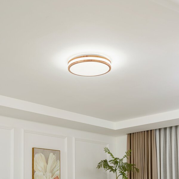 Stropní Lampa Lindby, Emiva, Dřevo, Obývací pokoj, Dřevo, Moderní