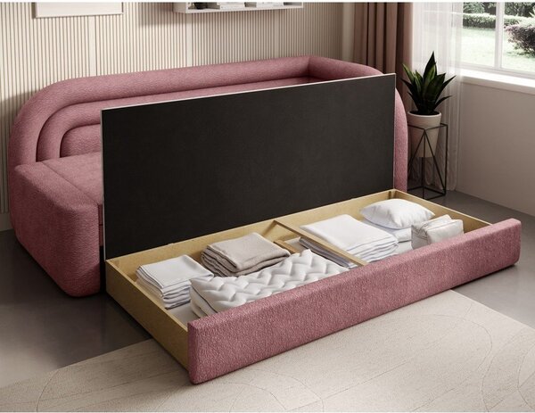 Růžová žinylková rozkládací/s úložným prostorem pohovka pravý roh 223 cm Fabillo – ELTAP