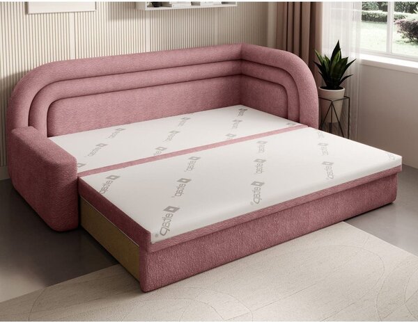 Růžová žinylková rozkládací/s úložným prostorem pohovka pravý roh 223 cm Fabillo – ELTAP
