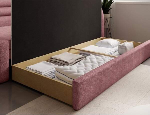 Růžová žinylková rozkládací/s úložným prostorem pohovka pravý roh 223 cm Fabillo – ELTAP