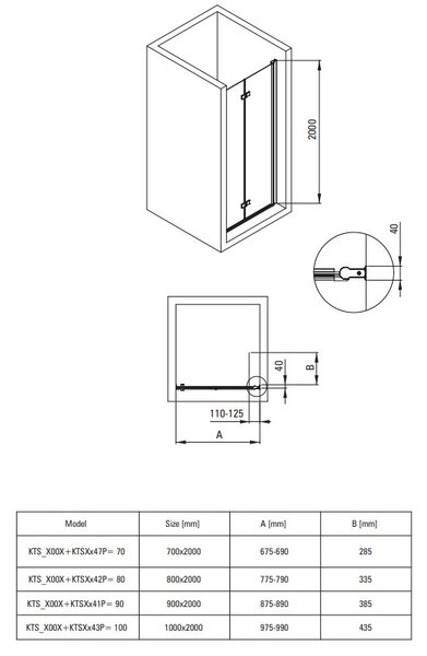 Deante Kerria Plus, skládací sprchové dveře do otvoru 70x200cm, 6mm čiré sklo s ActiveCover, černý profil, KTSXN47P