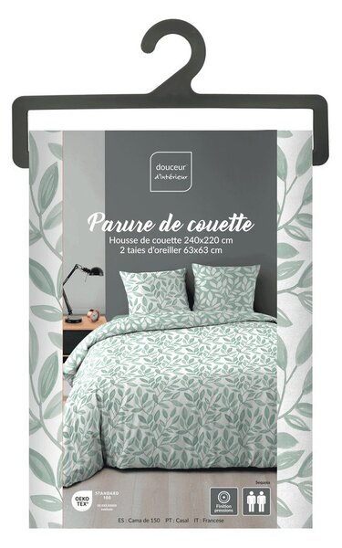Bílé/zelené povlečení na dvoulůžko/prodloužené z mikrovlákna 240x220 cm Sequoia – douceur d'intérieur
