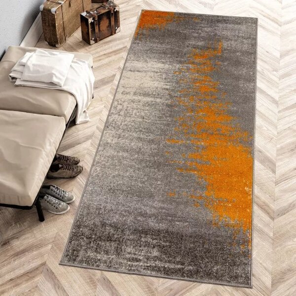 Makro Abra Moderní kusový koberec SPRING H170A Šedý oranžový Rozměr: 80x250 cm