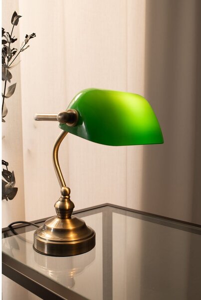 Stolní lampa v zelené a mosazné barvě Markslöjd Bankers, výška 25 cm