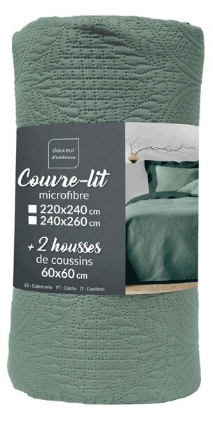 Zelený set přehozu a povlaku na polštář z mikrovlákna 220x240 cm Romane – douceur d'intérieur
